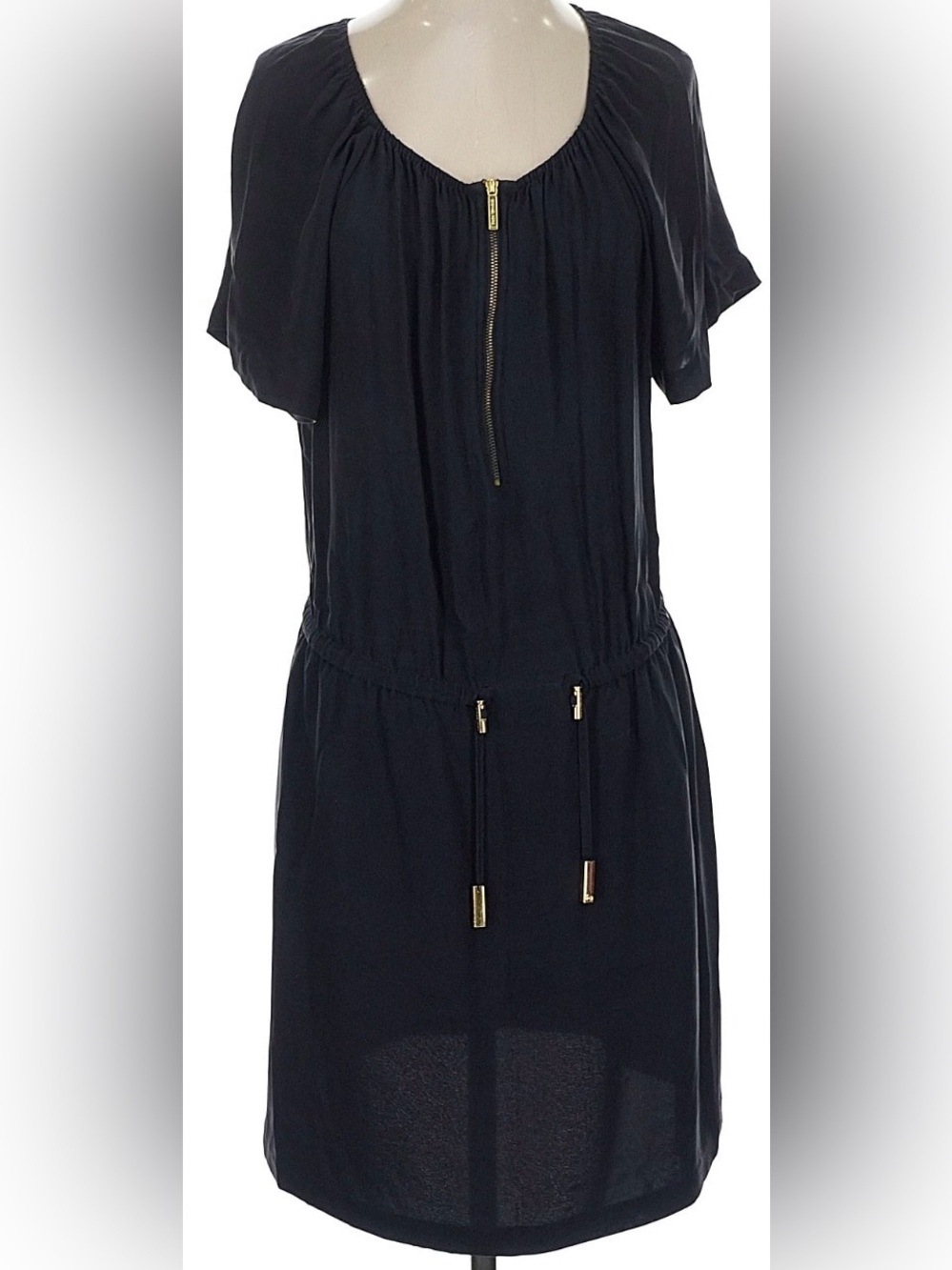 MICHAEL Michael Kors 100% Silk Black Gold Zip Dress S